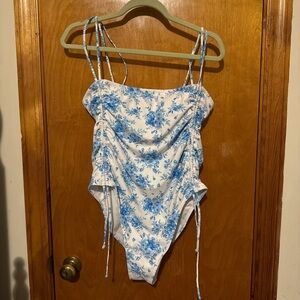 Wild Fable White and Blue Floral Swimsuit